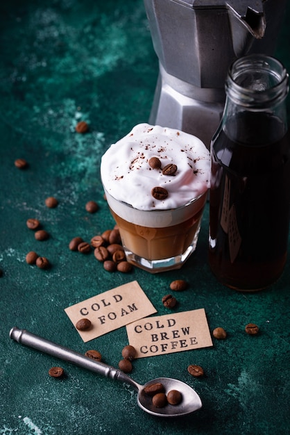 Cold brew coffee with cold foam