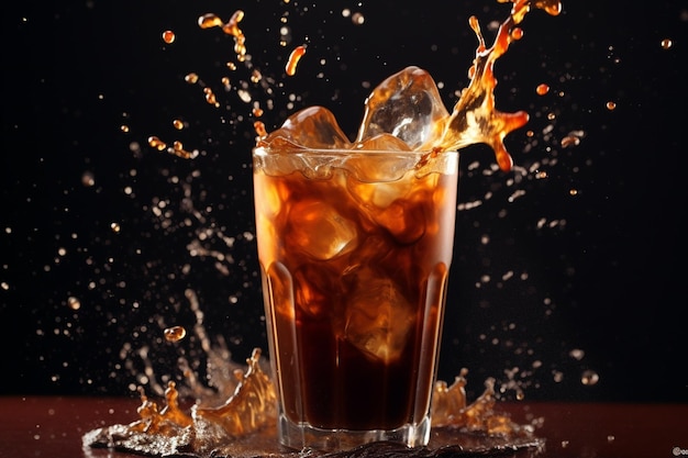 Cold coffee drink with ice and splashes