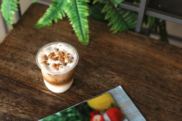 Cold coffee, Iced Caramel Macchiato layered with espresso drink, vanilla syrup and cold creamy milk