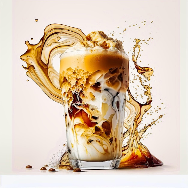 Cold coffee latte on a white background generative AI