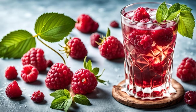 Cold drink with raspberries