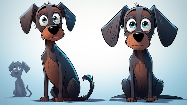 Cold Gradient Line Drawing of a Nervous Dog Cartoon 3