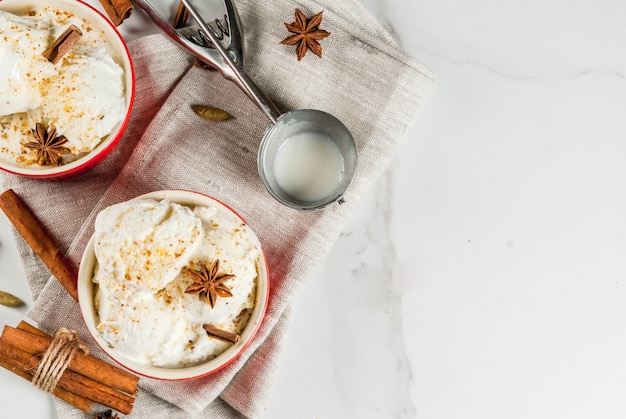 Cold Homemade Eggnog Ice Cream with Cinnamon and anise