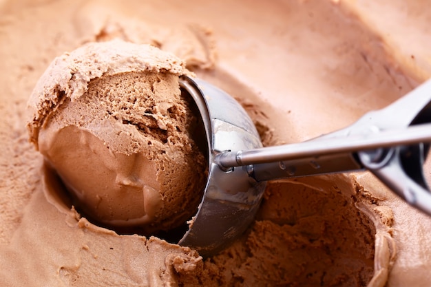 Cold ice cream in the kitchen on the table, close up