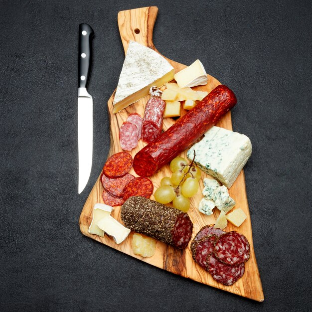 Cold meat cheese plate with salami sausage and cheese