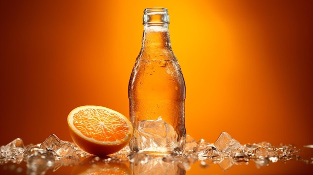 cold orange bottle and ice