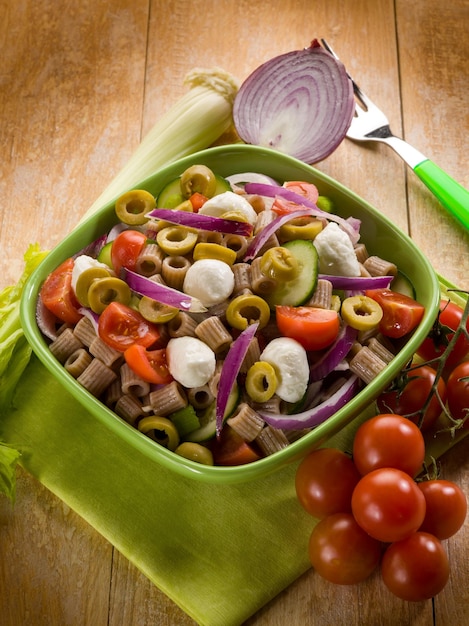 Cold pasta salad with mozzarella