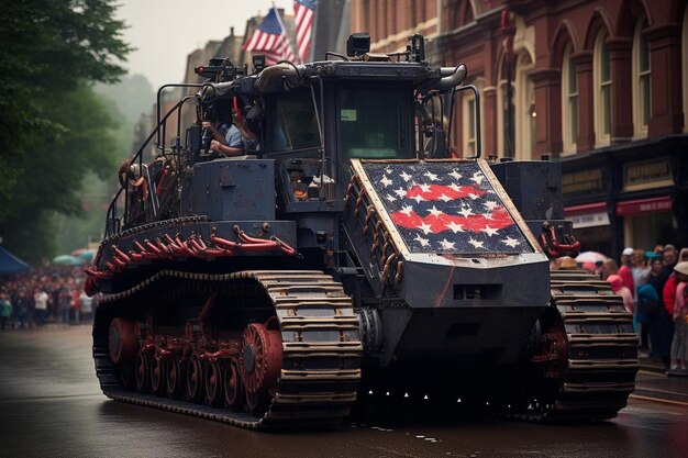 Cold planer adorned with flags for a parade or celebration