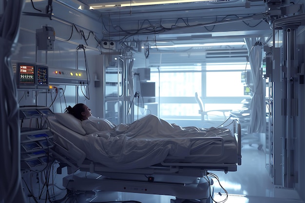 Photo cold psychiatric hospital room with monitored patient