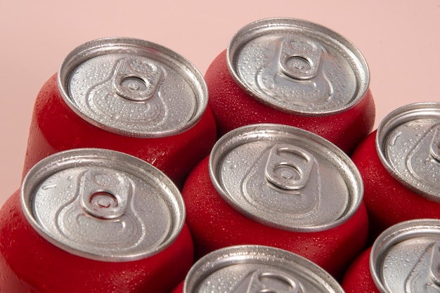 Photo cold red soda cans for conceptual use