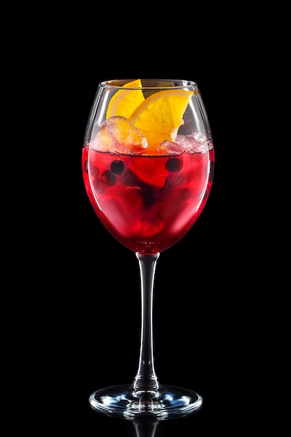 Cold sangria in a wine glass