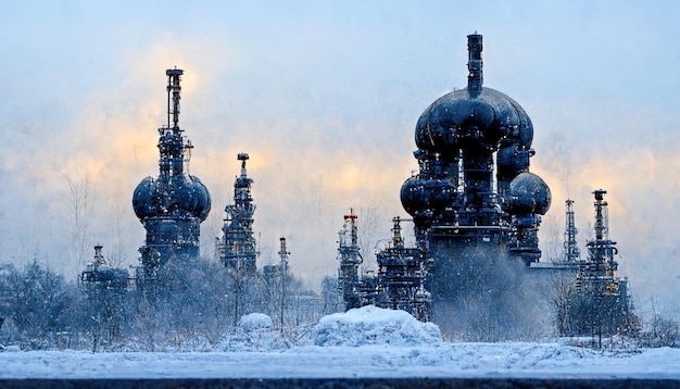 Cold snowy Russian SiberiaGas and oil rigs