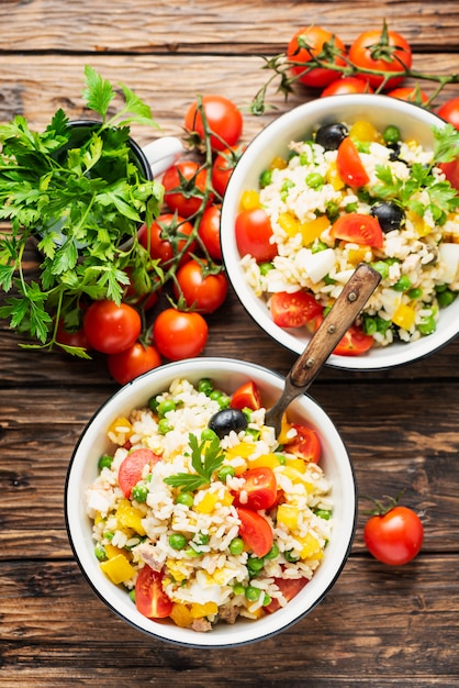 Cold summer salad with rice