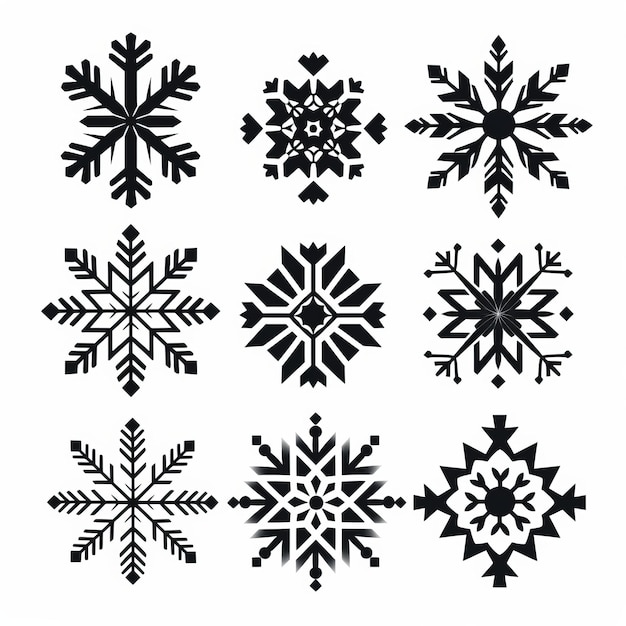 Cold Themed Vector Art Symmetrical Black And White Snowflakes