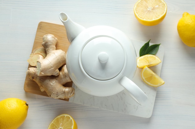 Cold treatment healthcare concept tea with ginger