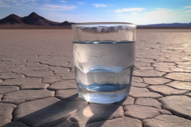 Cold water glass in desert Generate Ai