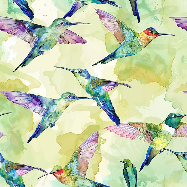 Photo colibri birds pattern watercolor style