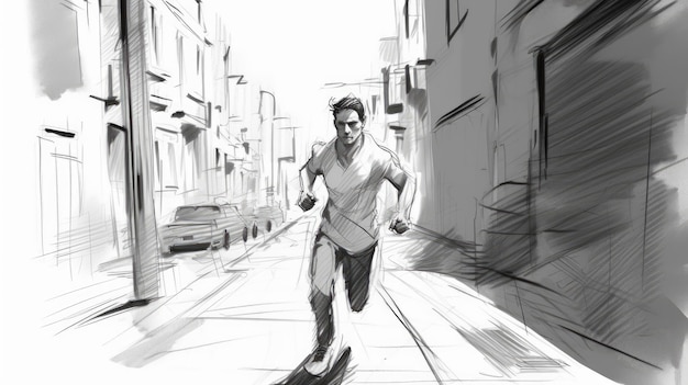 Colin39s Street Run A Black And White Sketch