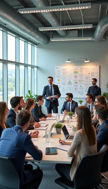 Collaborative Business Meeting with Professionals Around Conference Table