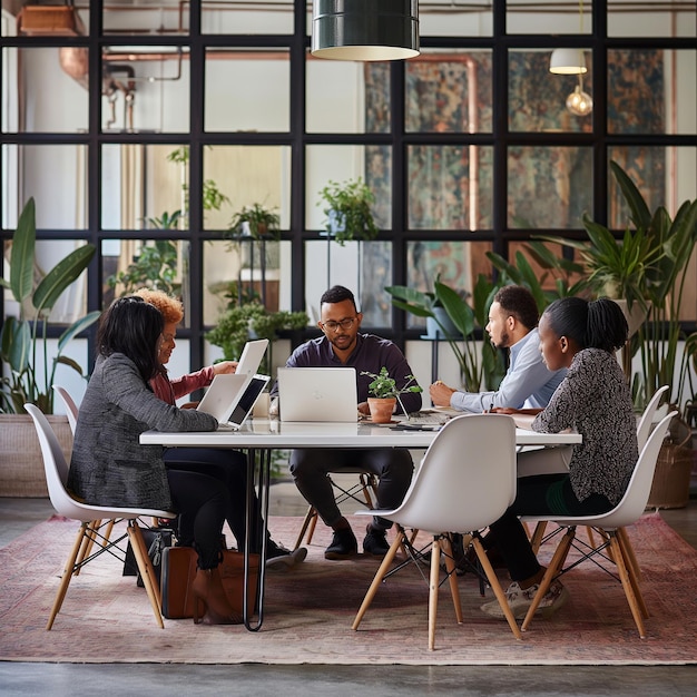 Collaborative Innovation Diverse Team Brainstorming in a Modern Office