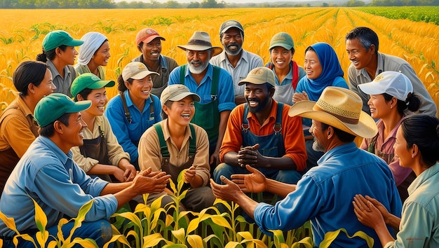 Photo collaborative meeting in a golden cornfield