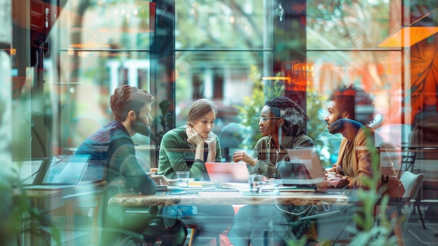 Collaborative Workspace Team of Professionals Working Together at Table