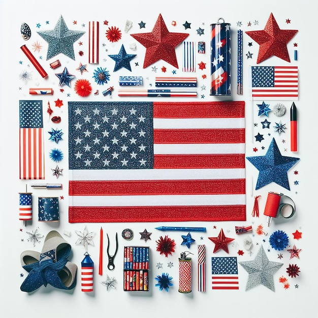 Photo a collage of american flags and one with a red and white background