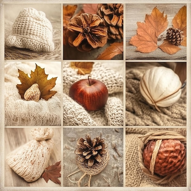 Collage of autumn pictures to welcome autumn