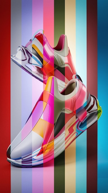 Collage of colorful sneakers premium 3d Render Object Stylish concept of stylish and trendy sneakers