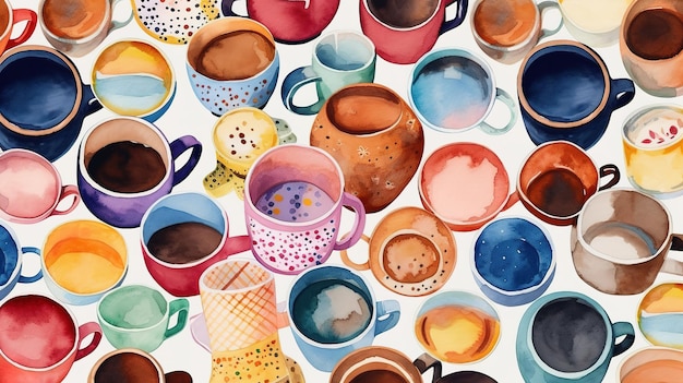 A collage of cups of coffee with the words coffee on the bottom.