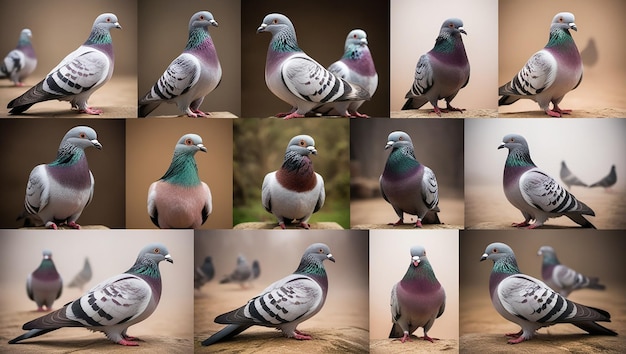 Photo a collage of different colored doves with different colors