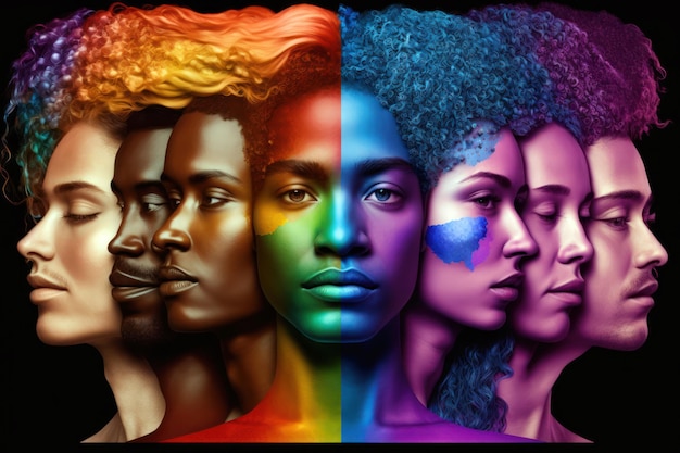 A collage of different colored people with different colors on them