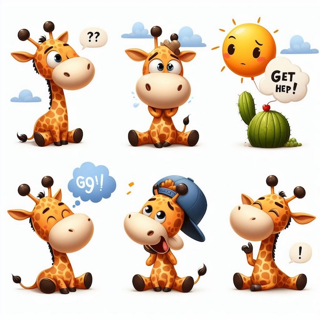 Photo a collage of different giraffes with different characters including giraffes and a giraffe