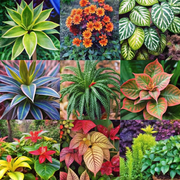 Photo a collage of different plants including one that has a variety of colors and flowers