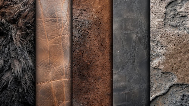 Photo a collage of different textures including leather fur and stone arranged sidebyside