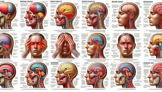 Photo a collage of different types of human brain