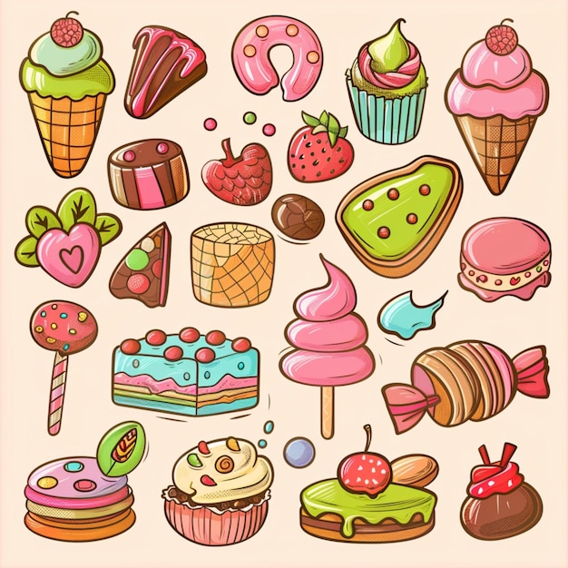 Photo a collage of different types of ice creams and cakes