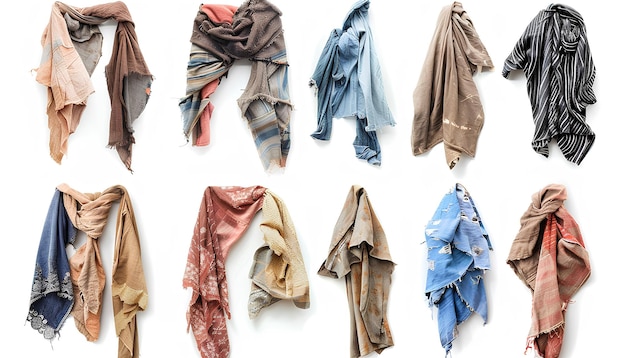 Collage of dirty clothes on white background