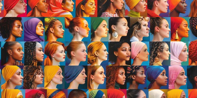 Photo collage of diverse and inclusive women from around the world concept of international women39s day