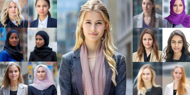 Collage of diverse young businesswomen headshots outdoors in urban setting Concept Businesswomen Diversity Outdoor Photoshoot Urban Setting Headshots