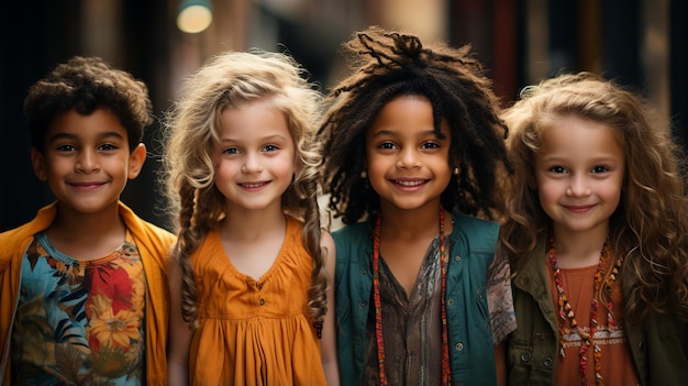 Collage of ethnically different happy children