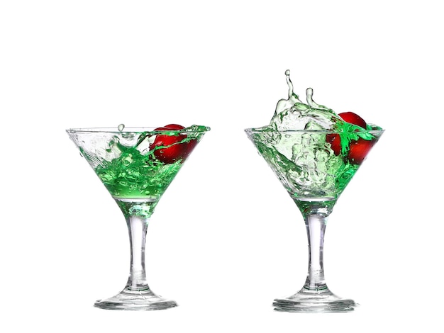 Collage green cocktail with isolated on white background