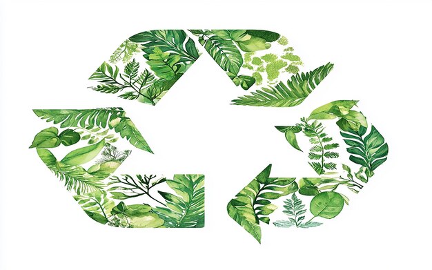 Collage of green recycling symbols with textured leaf patterns emphasizing ecofriendly and sustainab