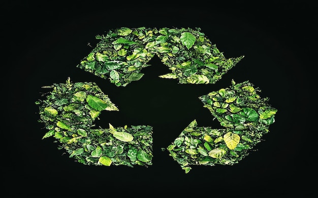 Collage of green recycling symbols with textured leaf patterns emphasizing ecofriendly and sustainab