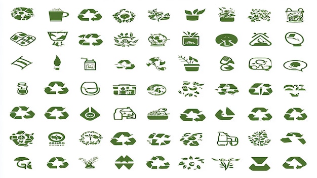 Photo collage of green recycling symbols with textured leaf patterns emphasizing ecofriendly and sustainab