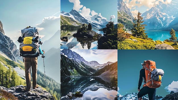 Collage of hikers and mountain scenery