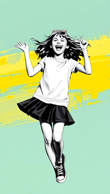 Photo collage image of black white gamma excited girl have fun dancing