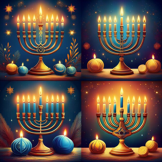 Photo a collage of images of a menorah with the words quot jewish holiday quot on the bottom