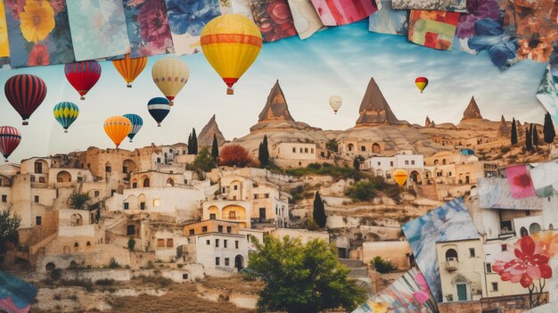 Collage made of magazines and colorful paper mood travel and cappadocia