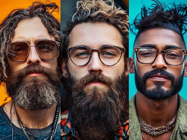 a collage of men with glasses and beards